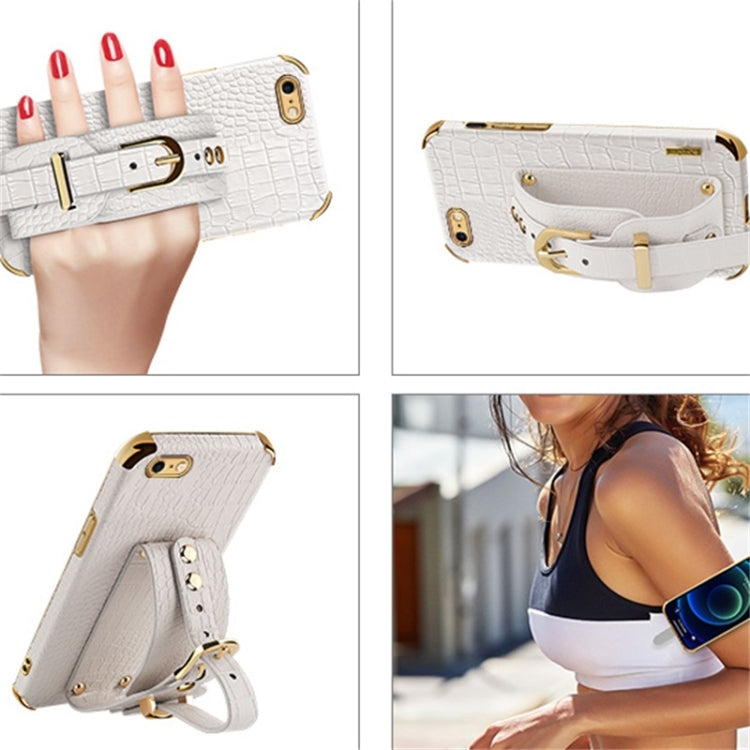 Electroplated TPU Crocodile Pattern Leather Case with Wrist Strap