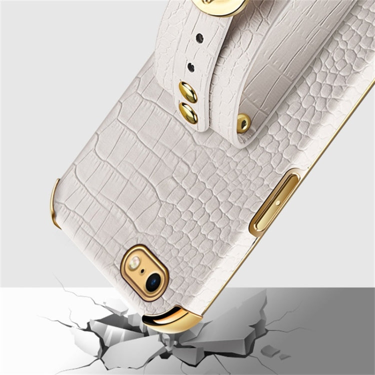 Electroplated TPU Crocodile Pattern Leather Case with Wrist Strap