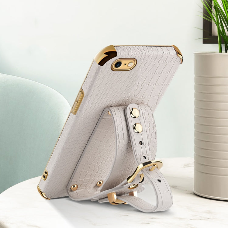 Electroplated TPU Crocodile Pattern Leather Case with Wrist Strap