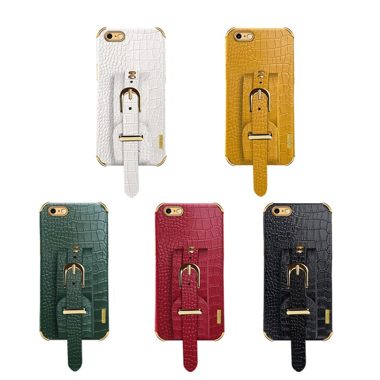 Electroplated TPU Crocodile Pattern Leather Case with Wrist Strap