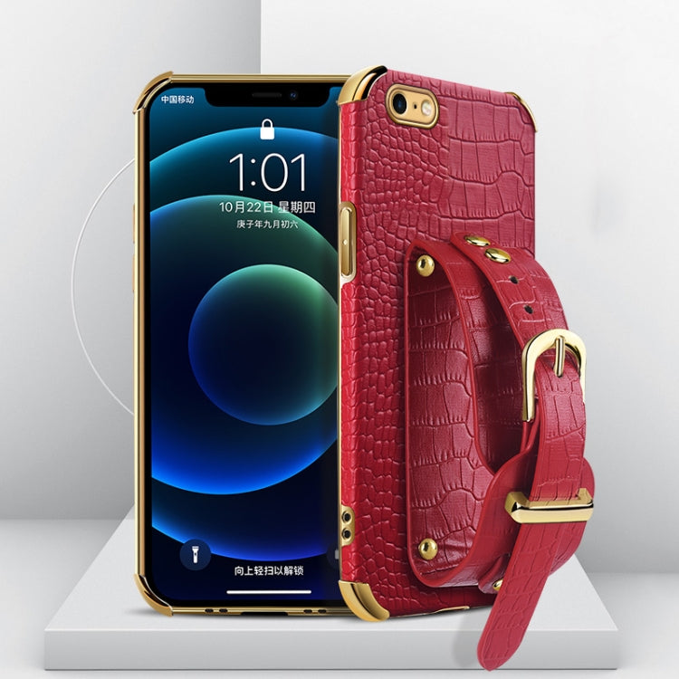 Electroplated TPU Crocodile Pattern Leather Case with Wrist Strap