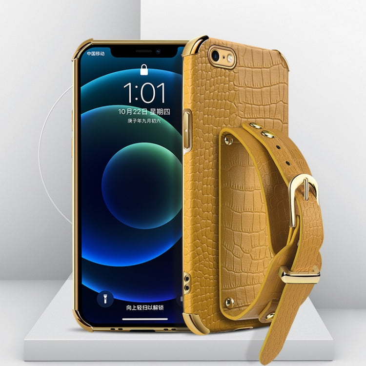 Electroplated TPU Crocodile Pattern Leather Case with Wrist Strap