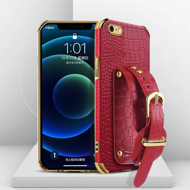 Electroplated TPU Crocodile Pattern Leather Case with Wrist Strap