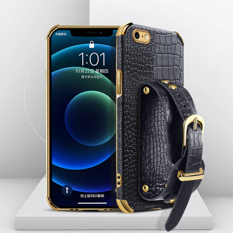 Electroplated TPU Crocodile Pattern Leather Case with Wrist Strap