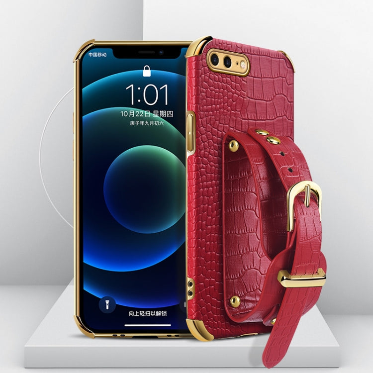 Electroplated TPU Crocodile Pattern Leather Case with Wrist Strap