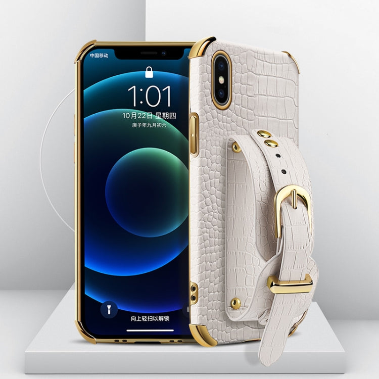 Electroplated TPU Crocodile Pattern Leather Case with Wrist Strap