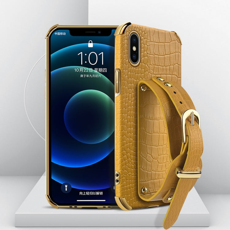 Electroplated TPU Crocodile Pattern Leather Case with Wrist Strap