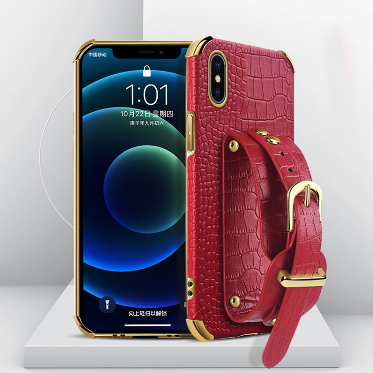 Electroplated TPU Crocodile Pattern Leather Case with Wrist Strap