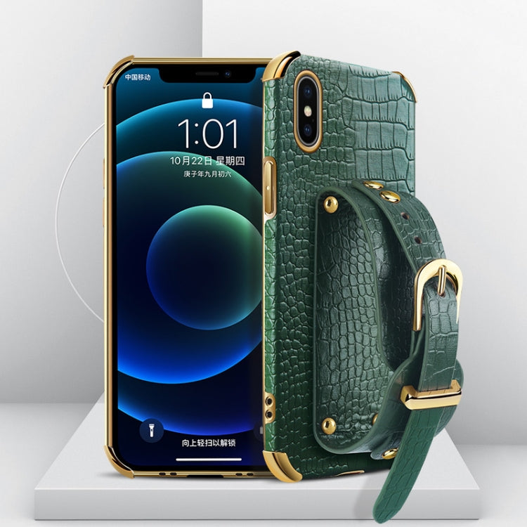 Electroplated TPU Crocodile Pattern Leather Case with Wrist Strap