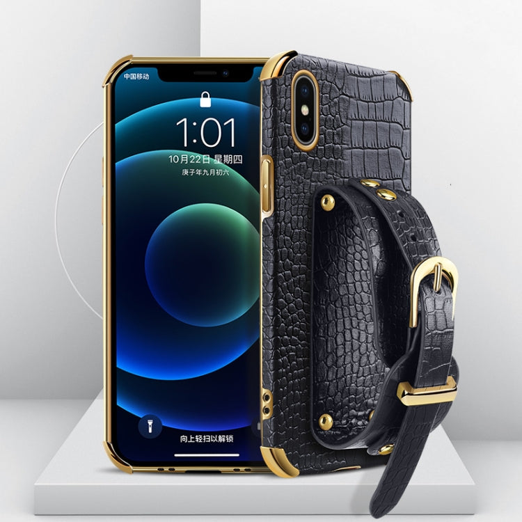 Electroplated TPU Crocodile Pattern Leather Case with Wrist Strap