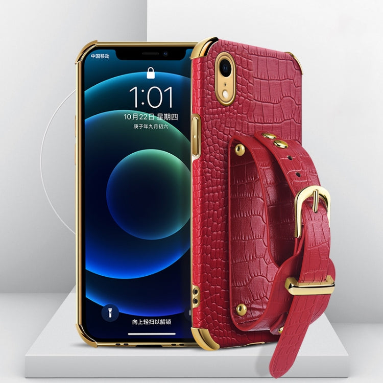 Electroplated TPU Crocodile Pattern Leather Case with Wrist Strap