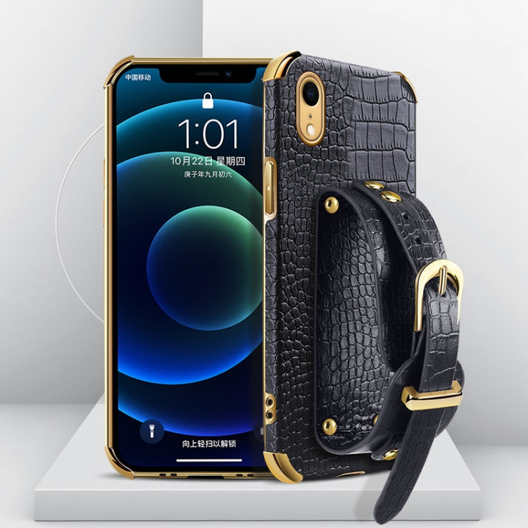 Electroplated TPU Crocodile Pattern Leather Case with Wrist Strap