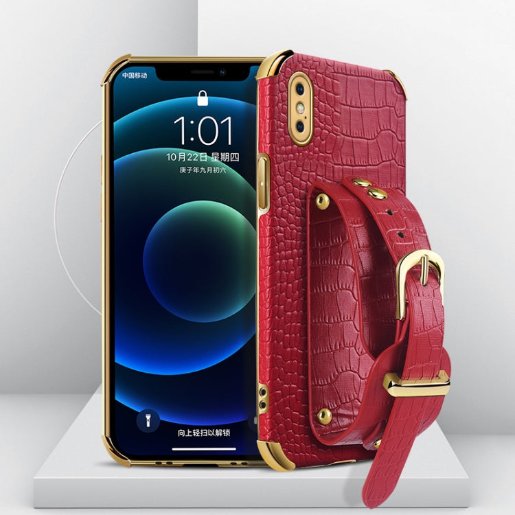 Electroplated TPU Crocodile Pattern Leather Case with Wrist Strap