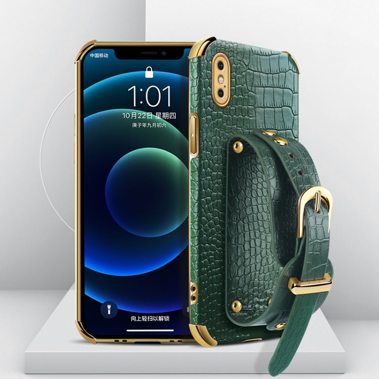 Electroplated TPU Crocodile Pattern Leather Case with Wrist Strap