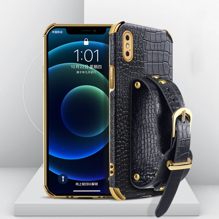 Electroplated TPU Crocodile Pattern Leather Case with Wrist Strap