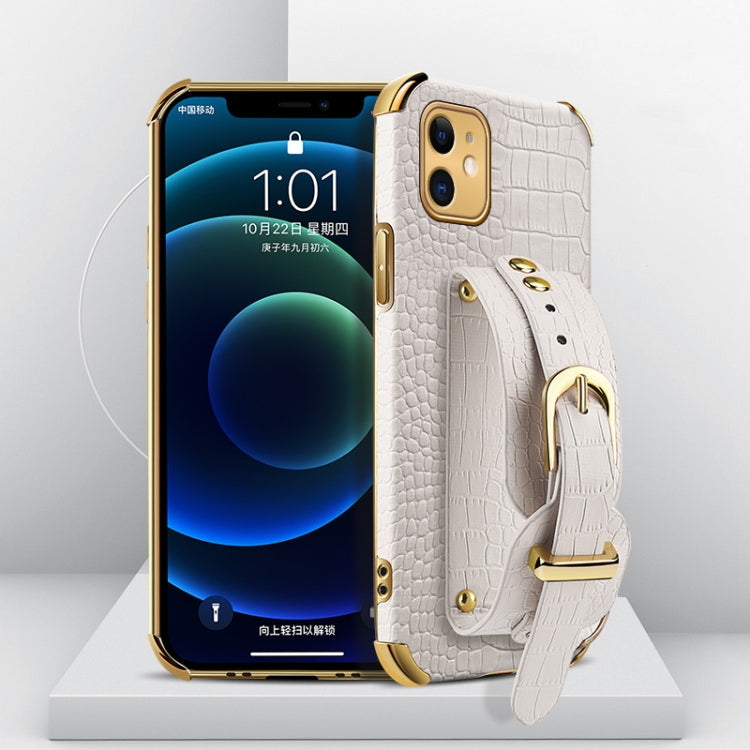 Electroplated TPU Crocodile Pattern Leather Case with Wrist Strap