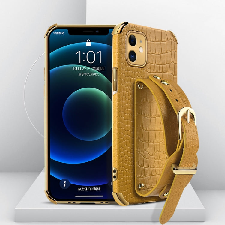 Electroplated TPU Crocodile Pattern Leather Case with Wrist Strap