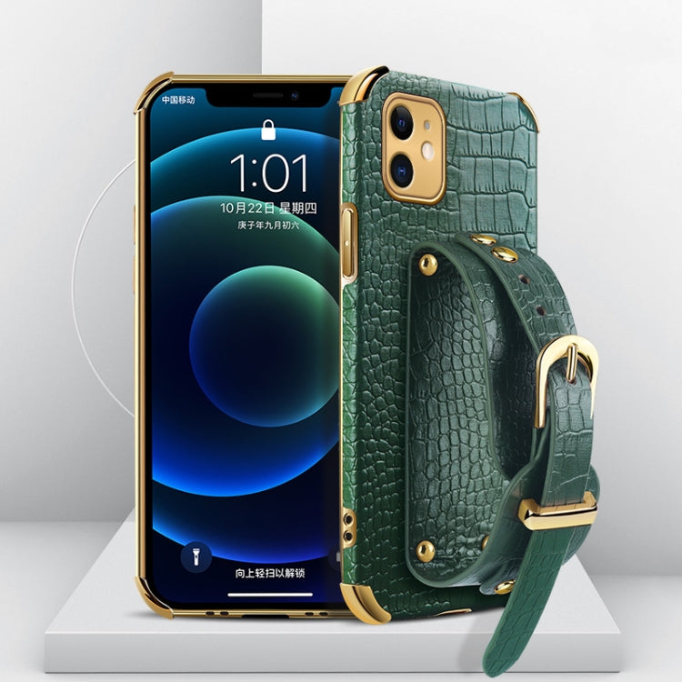 Electroplated TPU Crocodile Pattern Leather Case with Wrist Strap