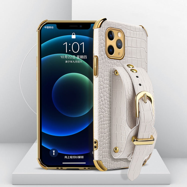 Electroplated TPU Crocodile Pattern Leather Case with Wrist Strap