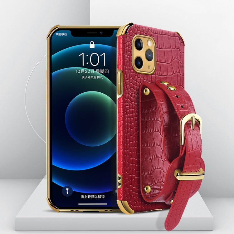 Electroplated TPU Crocodile Pattern Leather Case with Wrist Strap