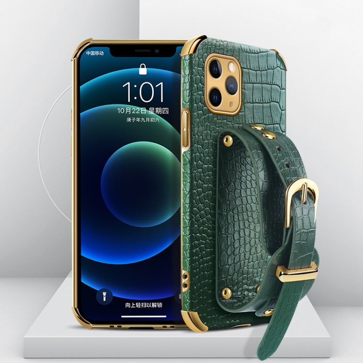 Electroplated TPU Crocodile Pattern Leather Case with Wrist Strap