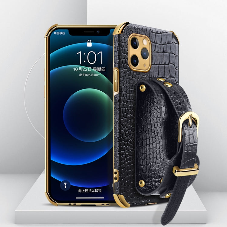 Electroplated TPU Crocodile Pattern Leather Case with Wrist Strap