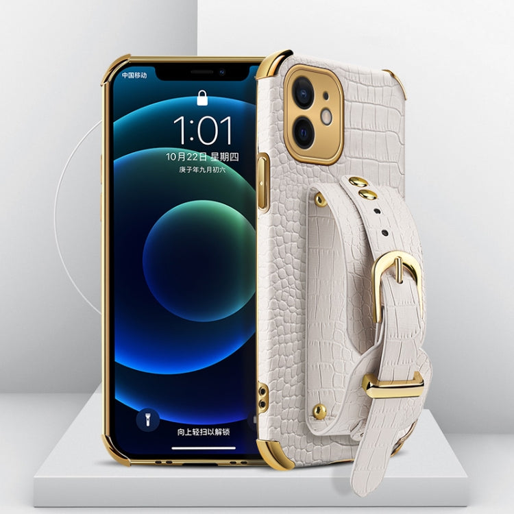 Electroplated TPU Crocodile Pattern Leather Case with Wrist Strap