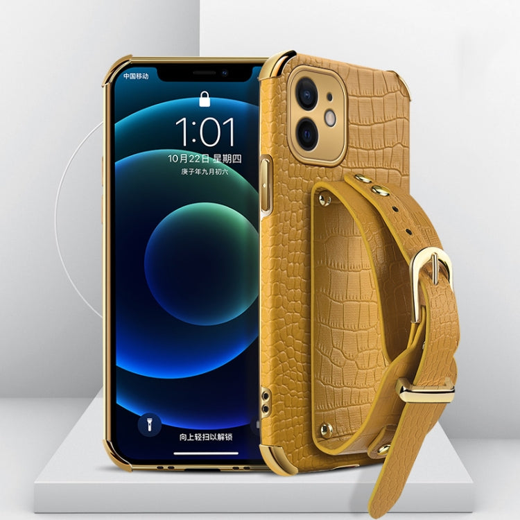 Electroplated TPU Crocodile Pattern Leather Case with Wrist Strap
