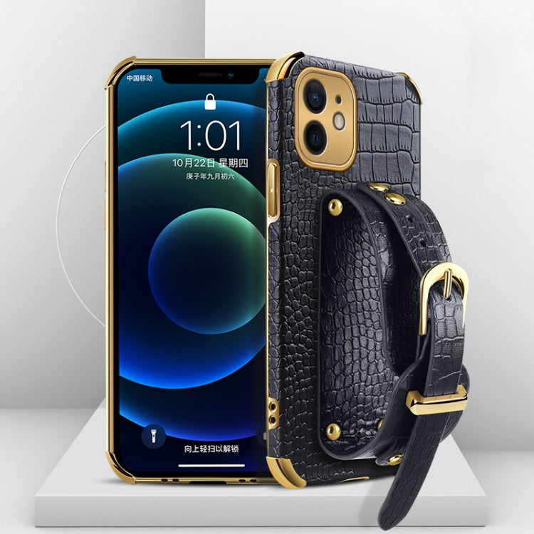 Electroplated TPU Crocodile Pattern Leather Case with Wrist Strap