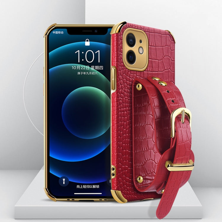 Electroplated TPU Crocodile Pattern Leather Case with Wrist Strap