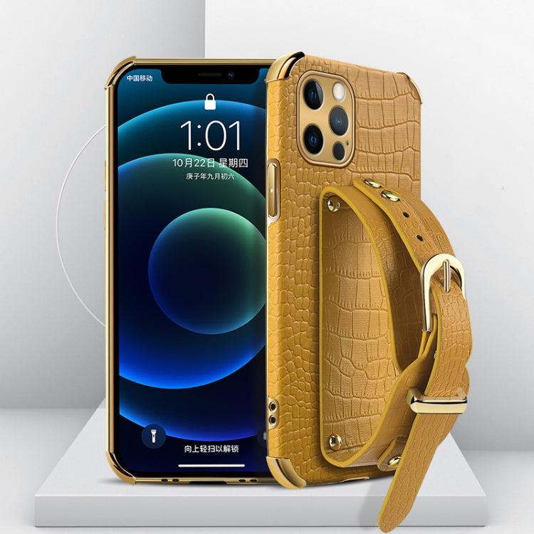 Electroplated TPU Crocodile Pattern Leather Case with Wrist Strap