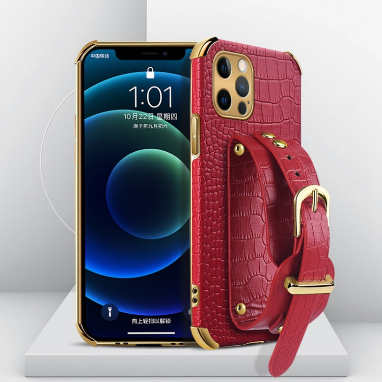 Electroplated TPU Crocodile Pattern Leather Case with Wrist Strap
