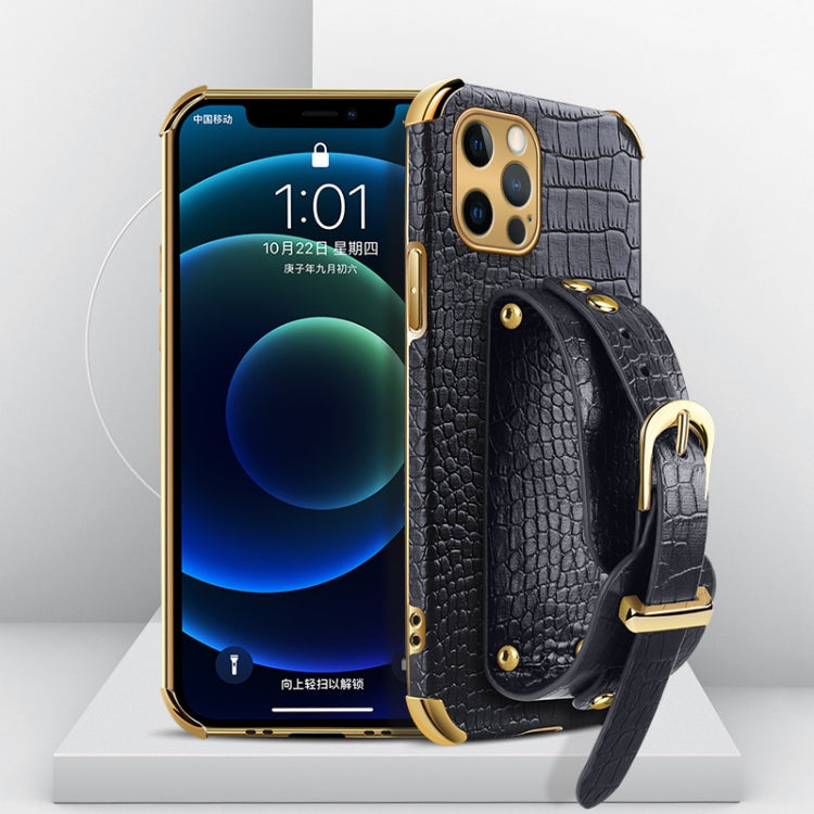 Electroplated TPU Crocodile Pattern Leather Case with Wrist Strap