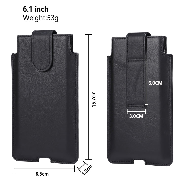 Universal Cow Leather Vertical Mobile Phone Leather Case Waist Bag For 6.1 inch and Below Phones