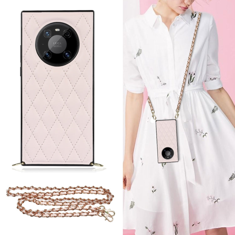 Elegant Rhombic Pattern Microfiber Leather +TPU Shockproof Case with Crossbody Strap Chain