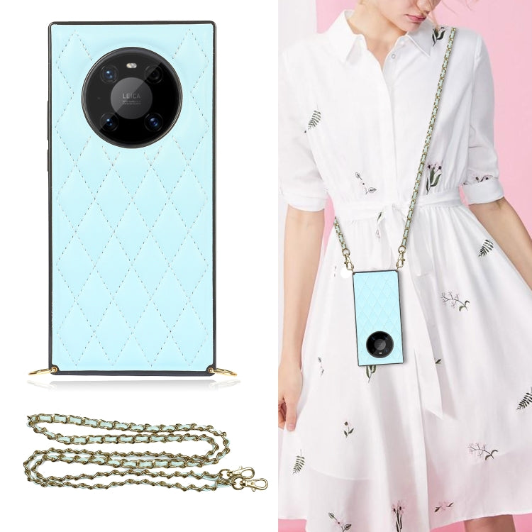 Elegant Rhombic Pattern Microfiber Leather +TPU Shockproof Case with Crossbody Strap Chain