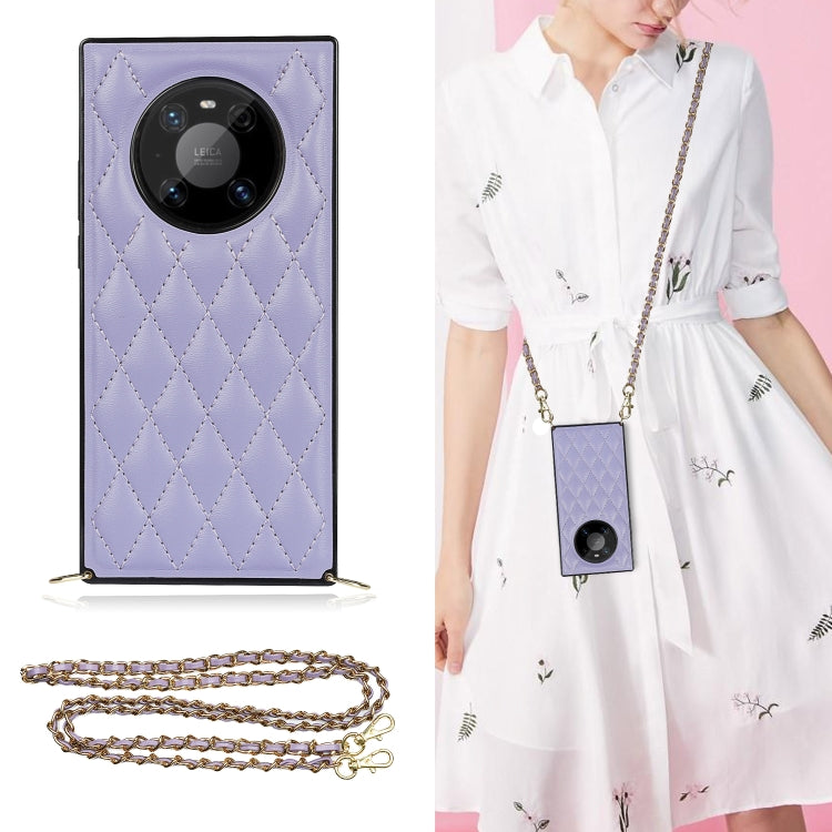 Elegant Rhombic Pattern Microfiber Leather +TPU Shockproof Case with Crossbody Strap Chain