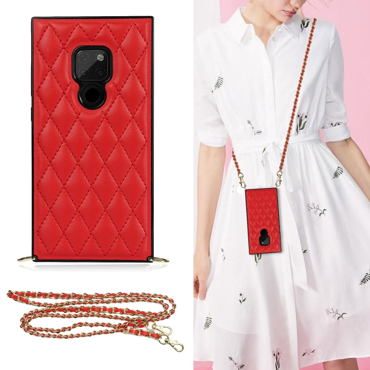 Elegant Rhombic Pattern Microfiber Leather +TPU Shockproof Case with Crossbody Strap Chain