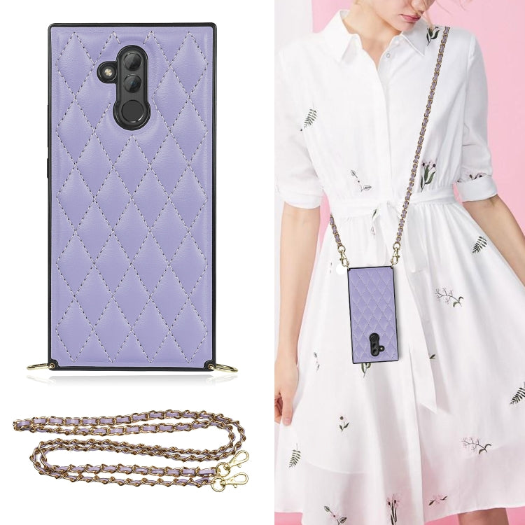 Elegant Rhombic Pattern Microfiber Leather +TPU Shockproof Case with Crossbody Strap Chain