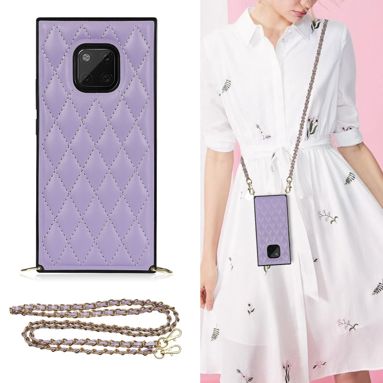 Elegant Rhombic Pattern Microfiber Leather +TPU Shockproof Case with Crossbody Strap Chain