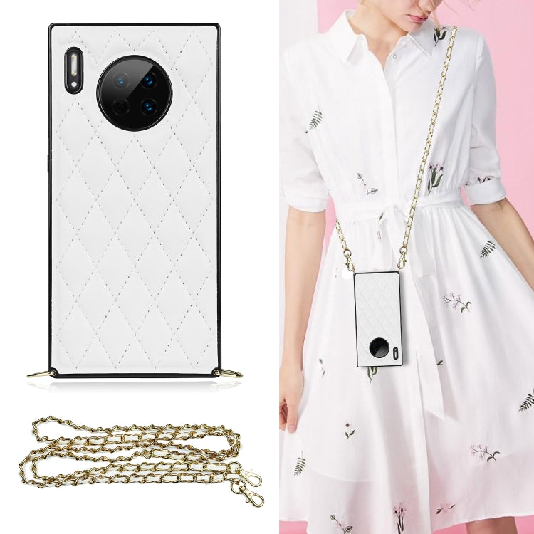Elegant Rhombic Pattern Microfiber Leather +TPU Shockproof Case with Crossbody Strap Chain