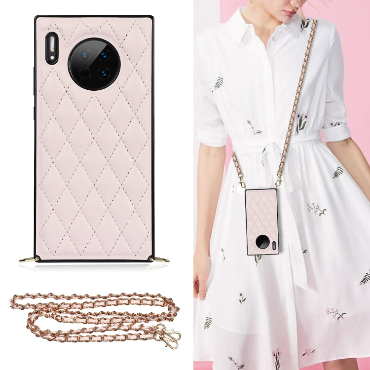 Elegant Rhombic Pattern Microfiber Leather +TPU Shockproof Case with Crossbody Strap Chain