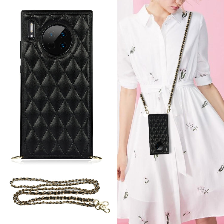 Elegant Rhombic Pattern Microfiber Leather +TPU Shockproof Case with Crossbody Strap Chain