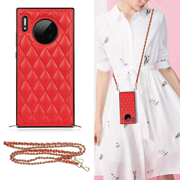 Elegant Rhombic Pattern Microfiber Leather +TPU Shockproof Case with Crossbody Strap Chain