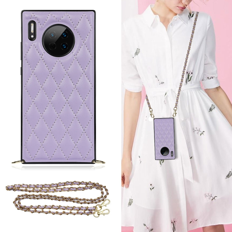 Elegant Rhombic Pattern Microfiber Leather +TPU Shockproof Case with Crossbody Strap Chain