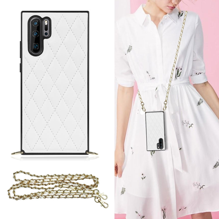 Elegant Rhombic Pattern Microfiber Leather +TPU Shockproof Case with Crossbody Strap Chain