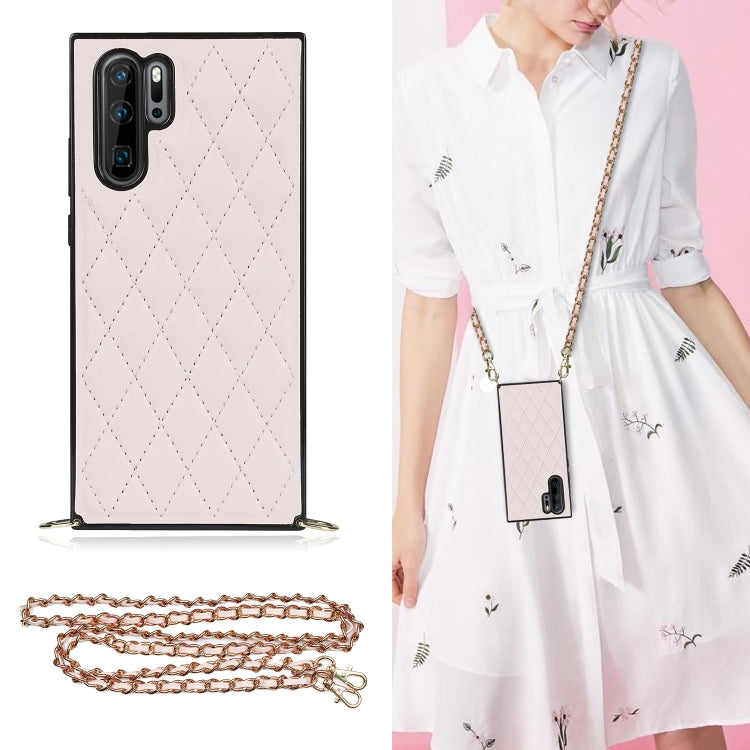 Elegant Rhombic Pattern Microfiber Leather +TPU Shockproof Case with Crossbody Strap Chain