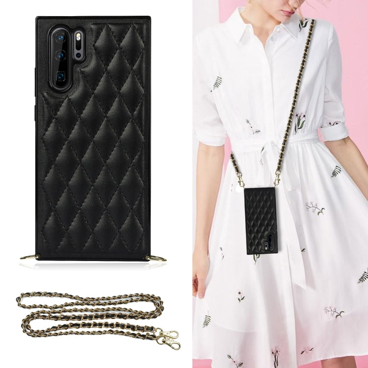 Elegant Rhombic Pattern Microfiber Leather +TPU Shockproof Case with Crossbody Strap Chain