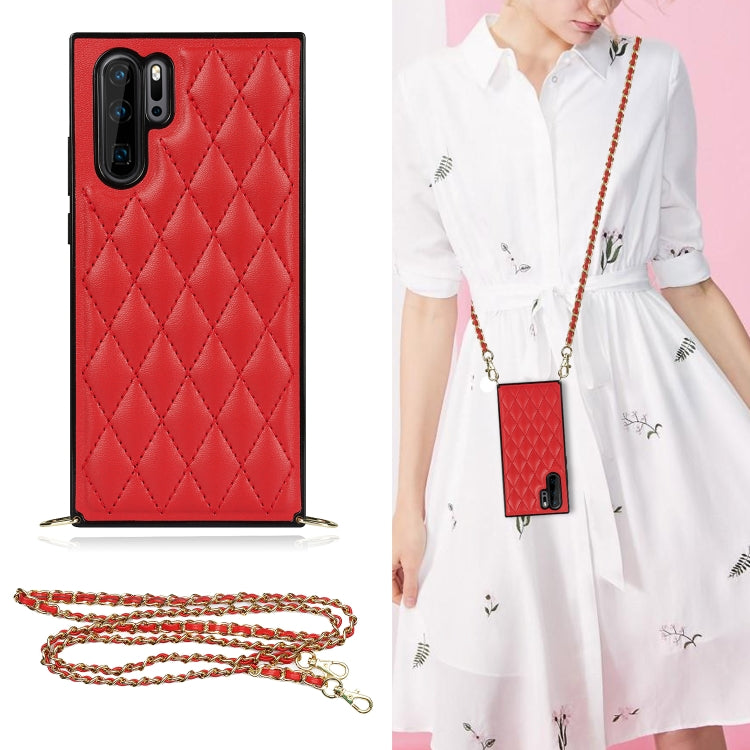 Elegant Rhombic Pattern Microfiber Leather +TPU Shockproof Case with Crossbody Strap Chain