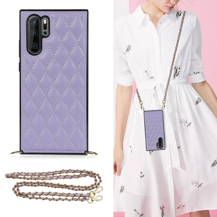 Elegant Rhombic Pattern Microfiber Leather +TPU Shockproof Case with Crossbody Strap Chain